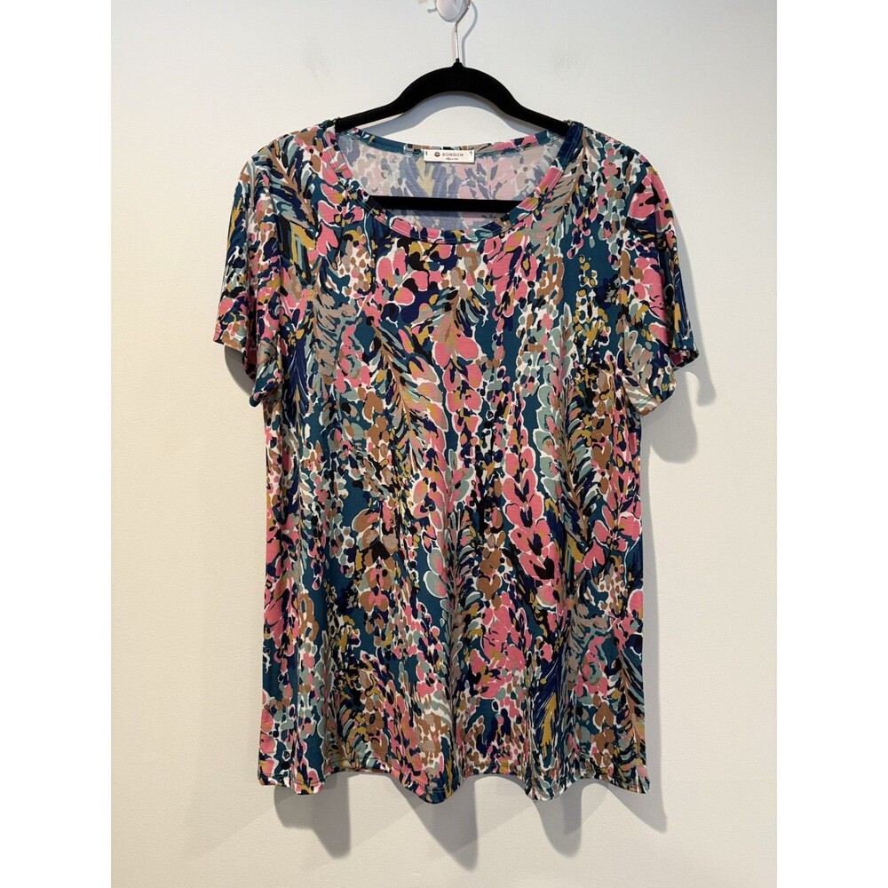 Bombom Floral Top XL Stretch Abstract Travel Lightweight Vacation Art to Wear